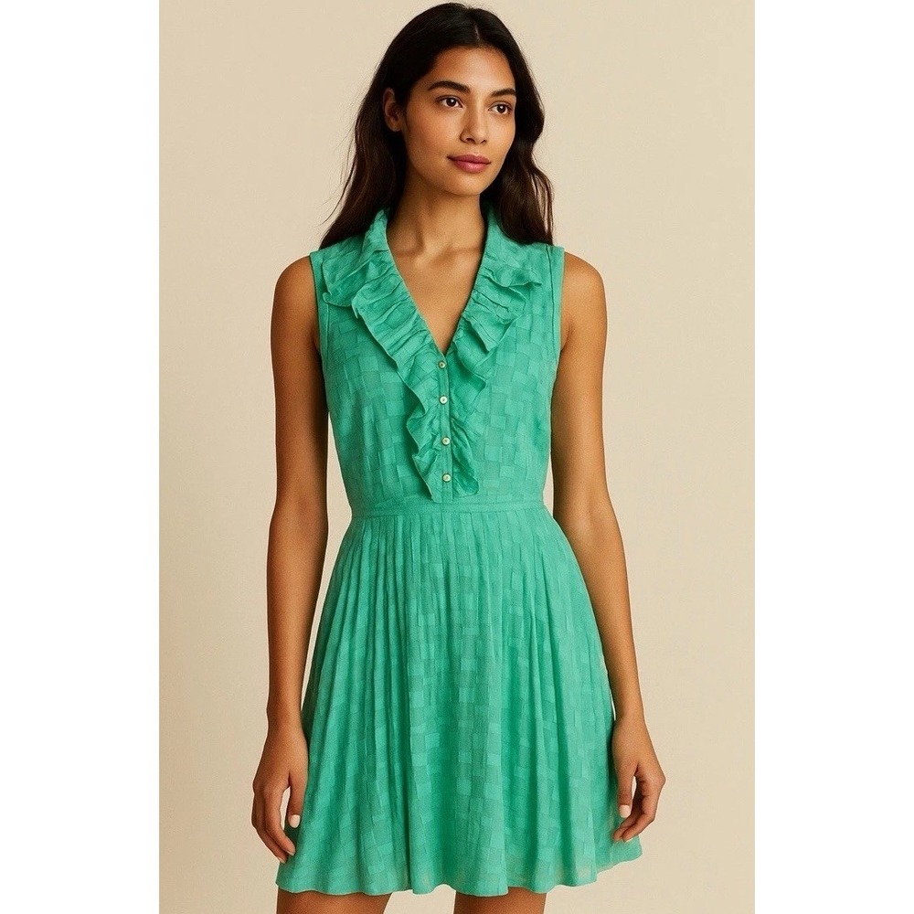 Antonio Melani Women's Dress Turquoise Pleated Silk Blend 10 Sleeveless V-Neck